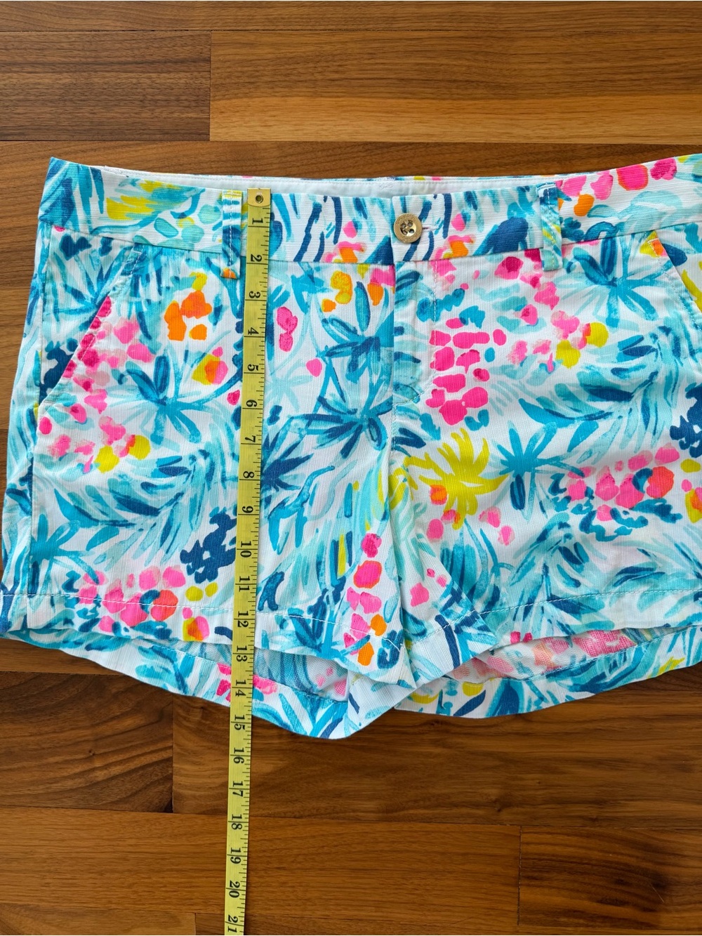 Lilly Pulitzer Women’s Callahan Serene Blue Tippy Top Shorts Sz 12 Tropical Pink - Picture 6 of 15